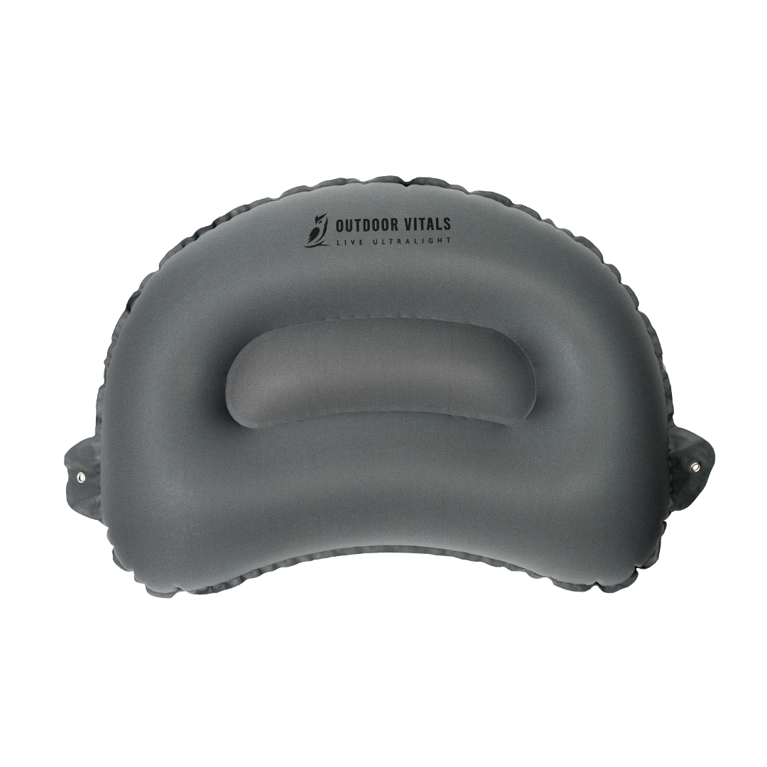 front view of gray backpacking pillow