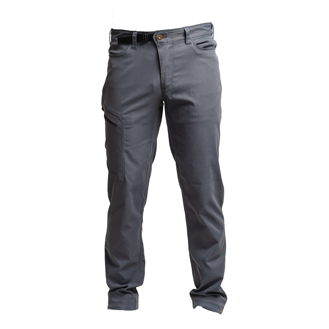 front view of men's charcoal colored hikingl pants