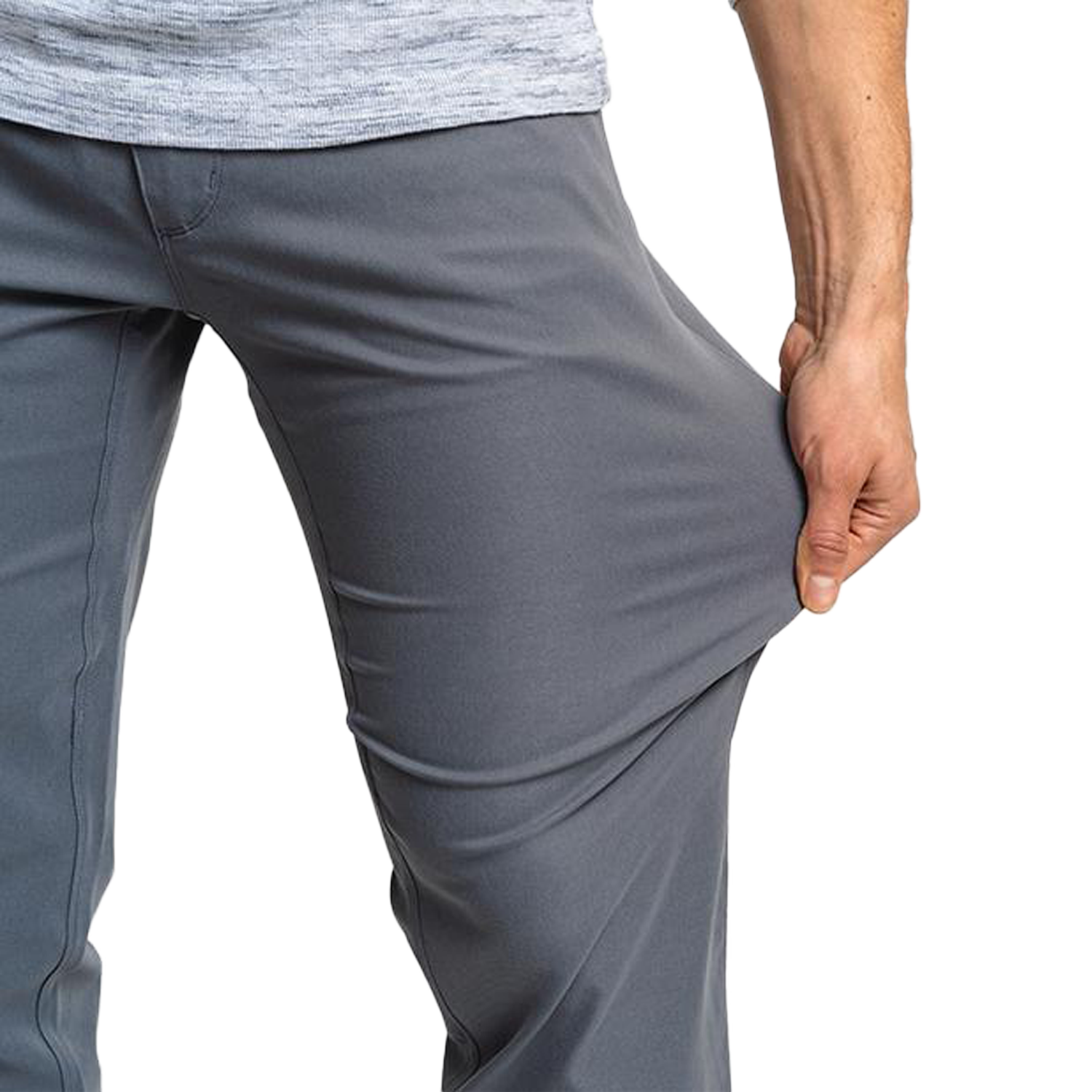 close view of men's trail pants stretch fabric