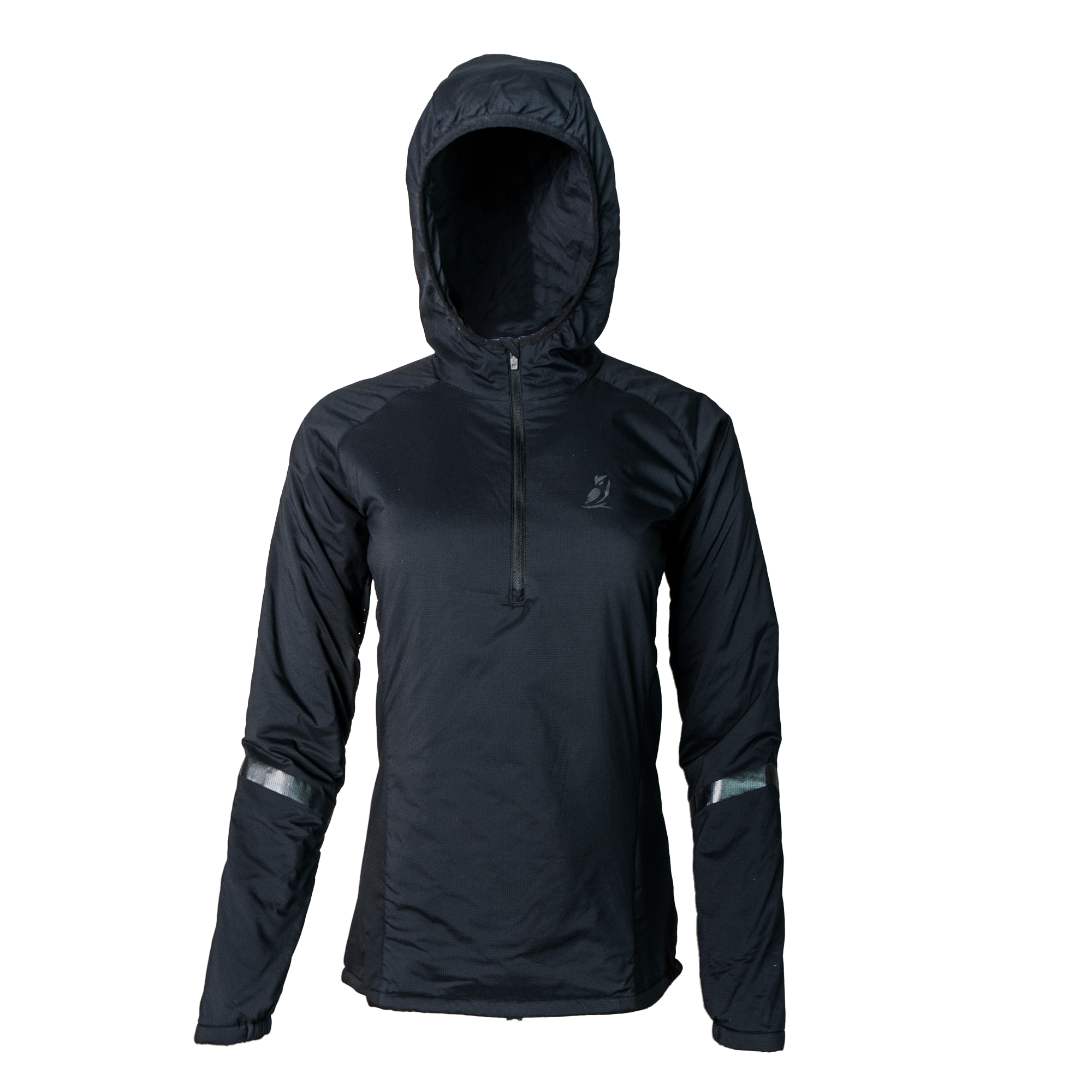 front view of women's black mid layer hoodie